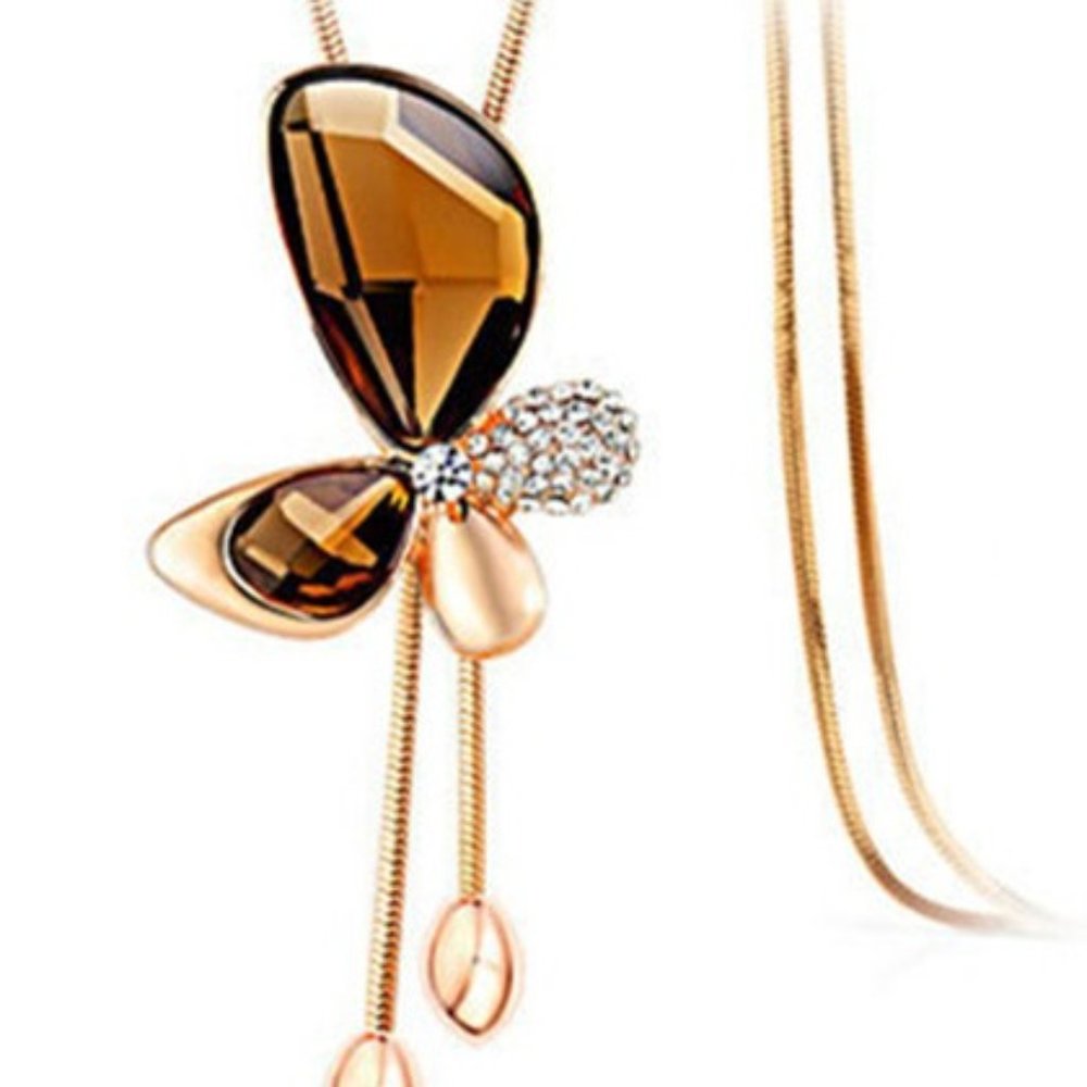 Rose Gold Plated Long Crystal Necklace - Picture 4 of 8
